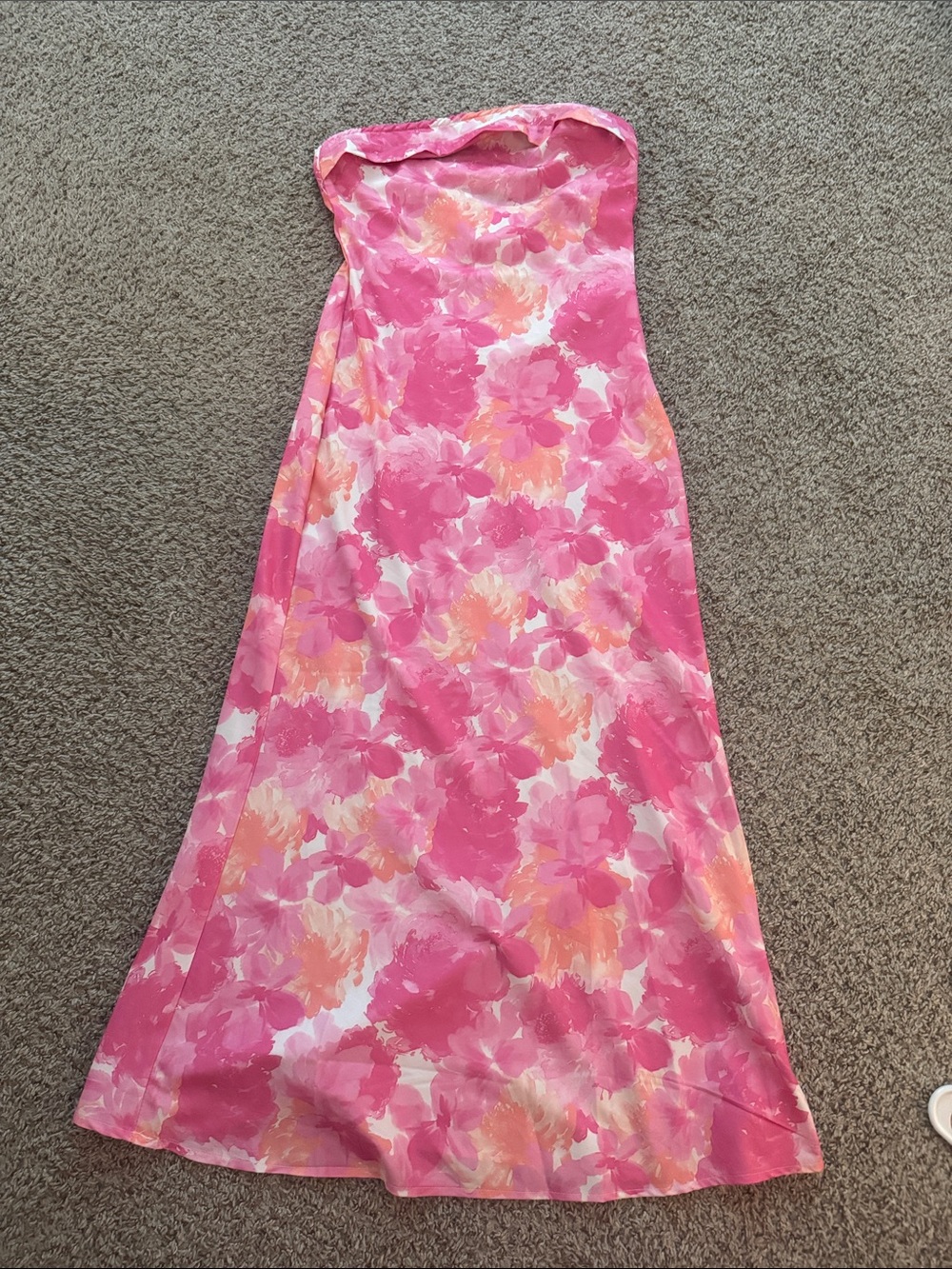 Strapless Pink Floral Maxi Dress